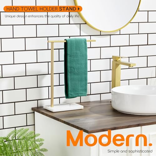 Hand Towel Bar for Bathroom Vanity Countertop 1-Tier Towel Holder Free Stand with Heavy Marble Base Thicken Steady, Gold Stainless Steel AN7002GD - color: Brushed Gold, size: 1-Bar