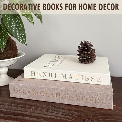 Decorative Books for Home Decor, Coffee Table Decor with Linen White Books Stack Bookshelf, Fake Book Double as Libros Decorativos and Photo Storage (2 Piece Set)