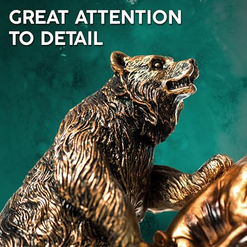 MEPERPER Bull and Bear Statue, Wall Street Bull Figurine, 9x9.5 Stock Market Decor Sculpture, Resin with Bronze-Like Finish, Finance Gifts for Traders and Investors