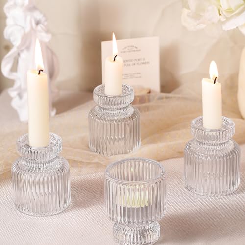DARJEN 12 Pcs Glass Candlestick Holders- Clear Taper Candle Holders Tealight Votive Candle Holders for Table Centerpieces, Wedding, Dinner Party, Home Decor - color: Clear, size: 12Pcs