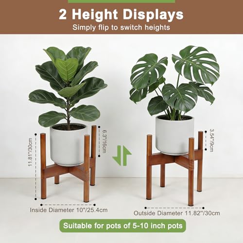 Vigordream Plant Stand Indoor, Wood Plant Holder, Mid Century Modern Decor Tall Planter Stands, 2 Height Displays Corner Single Flower Stand for Balcony, Living Room,Garden Patio Fit 5-10 Inch Pots - size: 10 Inch