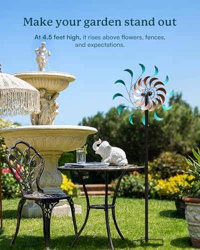 Wind Spinners Outdoor - Metal Windmill for Yard, Garden Spinners with Stake, Yard Art, Ideal Lovely Gift for Family Friends(13'' W x 54'' H) - color: Bronze-1