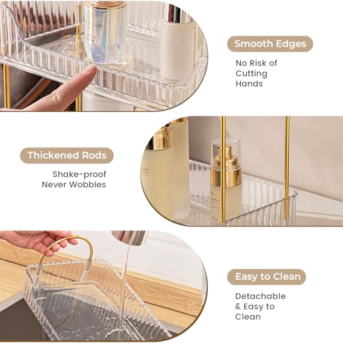Aveniee Bathroom Counter Organizer, 2 Tier Perfume Skin Care Countertop Storage Shelf, Vanity Makeup Tray for Cosmetic Skincare Lotion,Clear - color: Pearl White, size: 2 Tier