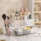 INVSSENE Stackable Makeup Organizer Countertop, Storage Perfume Skincare Cosmetic Lipstick Face Mask Makeup Brush Palettes, Ideal for Vanity Bathroom Counter - color: 3514 Clear
