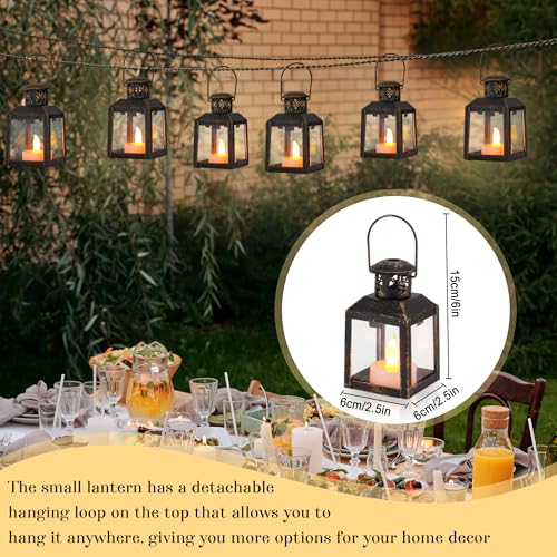 TRIROCKS 6 Pcs Small Metal Candle Lanterns Vintage Hanging House Tealight Lantern Decorative Candle Tea Light Holders for Table Valentine Patio Indoor Outdoor Gifts(Black with Gold Brush) - color: Black