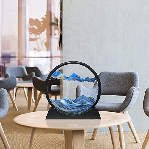Muyan Moving Sand Art Picture Sandscapes in Motion Round Glass 3D Deep Sea Sand Art for Adult Large Desktop Art (Blue, 7 Inch) - color: Blue, size: 7 Inch