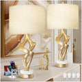 Scenekoy Sculptural Table Lamp Set of 2 with USB Ports for Bedroom Living Room, 26” Gold Leaf Marble Base Bedside Lamps, Pull Chains Switch Modern Nightstand Lamp for Home Room Decor (Bulbs Included) - size: 26 inches Gold Leaf -028-2