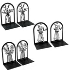 Vase Book Ends, Bookends - Metal Book Ends for Shelves, Non-Skid Bookends Decorative Unique for Heavy Books, Heavy Duty Book Holder for Home Office (3PC Style B)
