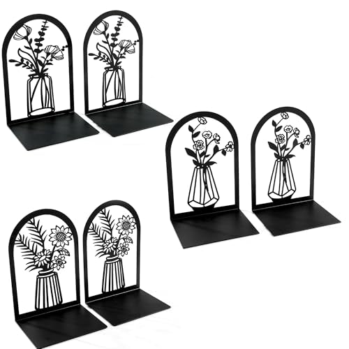 Vase Book Ends, Bookends - Metal Book Ends for Shelves, Non-Skid Bookends Decorative Unique for Heavy Books, Heavy Duty Book Holder for Home Office (3PC Style B)