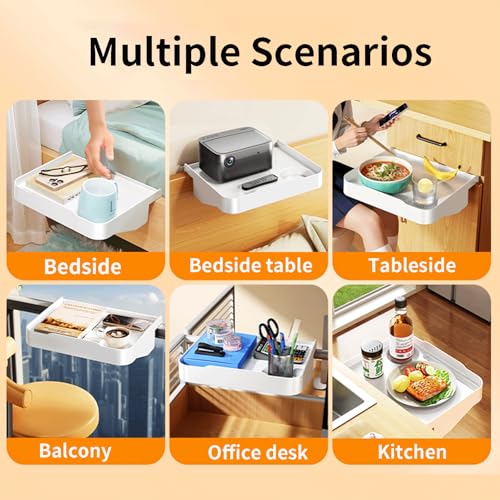 Bedside Caddy for Dorm Bed - Clip On Nightstand with Cup Holder, Floating Bed Side Table Tray Storage,College Dorm Room and Kids Room Essentials,Blending Decor and Storage （White）