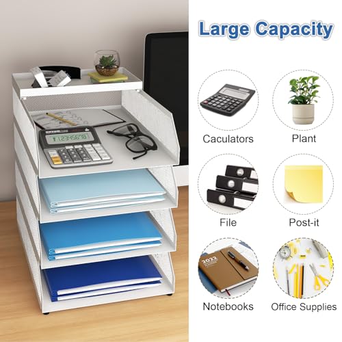 Natwind 4-Tier Stackable Paper Tray, Metal Mesh Desktop Organizer, Paper Sorter, Letter Trays,File Document Storage Rack for for Home, Office, School (White) - color: White, size: 4 tier