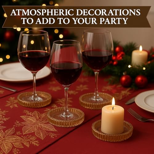 Honeydak Amber Glass Pillar Candle Holder Plates 4'' Round Glass Candle Tray Round Coasters for Table Centerpiece Wedding Party Home Bridal Shower Thanksgiving Christmas Decor(6 Pcs) - color: Amber
