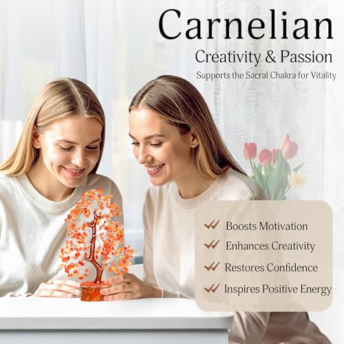 YATSKIA Carnelian Crystal Tree of Life - Bonsai Tree - Feng Shui Home Decor - Crystal Stones - Home Office Decor - Crystals Gifts for Women - color: Carnelian Silver Wire