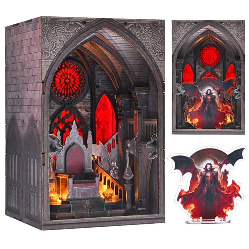 MiniCity Book Nook Kit, DIY Miniature Dollhouse Halloween Booknook Kit, DIY Mini House Building Kit with LED Light (Throne of Blood) - style: Throne Of Blood