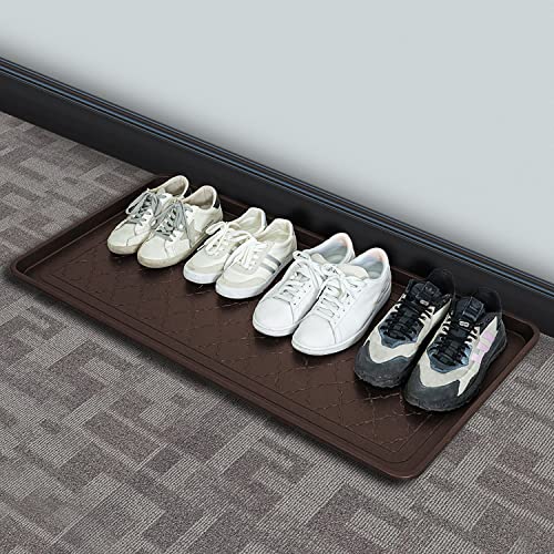 All Weather Boot Tray, Extra Large Size Water Resistant Plastic, Multi-Purpose for Shoes, Pet Feeding Trays, Mudroom Entryway, Garage, Indoor or Outdoor – Extra Large, 40”x20”(Brown) - style: Brown