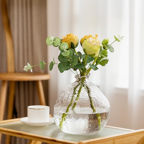 Clear Glass Vase,Hammered,Fluted Glass Vase,Unique Modern Flower Vases for Centerpieces, Large Glass Vases for Living Room Decor,Dining Table Decor,Mantle,Shelf Decor,Clear - color: Clear