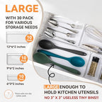 Criusia 30 Pack Large Clear Plastic Drawer Organizer Bins - Acrylic Kitchen Drawer Organization and Storage Dividers for Utensils Gadgets, Office Bathroom and Vanity Organizer for Makeup Accessoires - size: 30 Pack