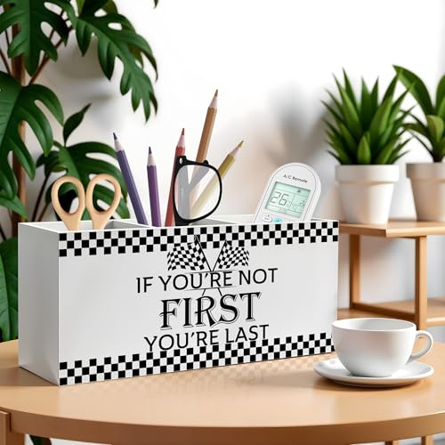 Racing Checkered Inspirational Pencil Pen Holder for Desk, If You're Not First You're Last Wooden Pencil Holder Organizer for Home Office Desk Accessories, Motivational Gifts for Men - color: Color-Desk accessories white 05