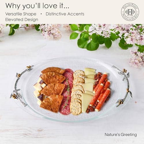 Fitz and Floyd Nature's Greeting Glass Serve Decorative Tray, 14 x 9.75 x 1.25 Inch