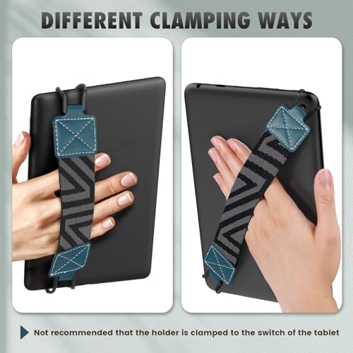 MoKo Security Hand-Strap for 9-11 Inch Tablet, iPad/Kindle Fire HD/Samsung, High-Elasticity Versatile Hand Strap Lightweight Finger Grip Holder, Lake Blue - color: Lake Blue, style: Patterned Strap