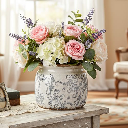 Vintage Planter Large Ceramic Plants Pot Beige Green Acanthus Leaf Ice Crack Cottage Scroll Vase Flower Vase Pot Indoor Plants Home Kitchen Decor Farmhouse Antique Decorative Gifts - color: Beige Green, size: Acanthus Leaf