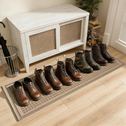 HIYARD Boot Tray for Entryway, Non-Slip Shoe Tray Drying Mat, Waterproof Boot Mat for Muddy Boots, Heavy Duty Shoe Storage Trays, Indoor/Outdoor Use, 16x47 inches, Beige - color: Beige, size: 16" x 47"