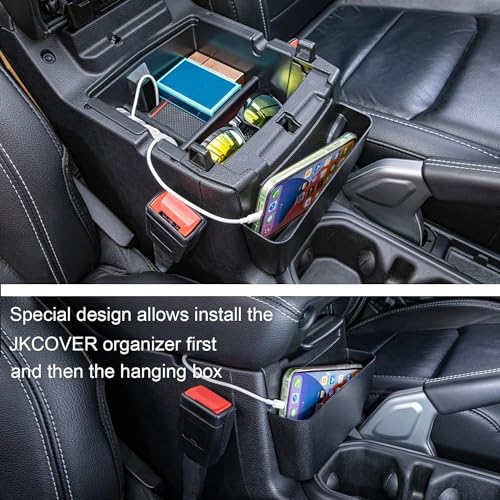 3PCS Center Console Organizer Tray Box Compatible with 2018-2025 Wrangler and 2020-2023 2024 2025 Gladiator Gear Shift Organizer Armrest Accessories Hanging Box（Not for JK/JKU） - color: Black 3PCS Set