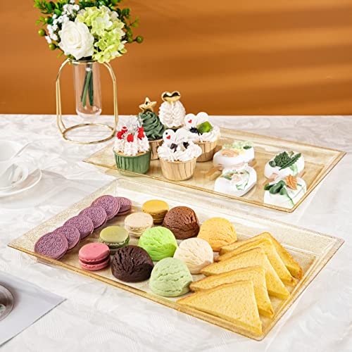 I00000 6 Pack Gold Glitter Plastic Serving Tray, 15" x 10" Crooked Food Trays, Clear Disposable Serving Platter for Parties, Weddings - color: Gold Glitter
