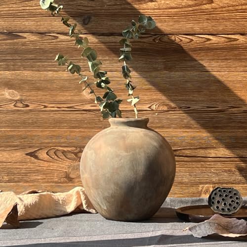 Rustic Ceramic Vase, 7.87 Inch Brown Farmhouse Flower Vases for Home Decor, Handmade Pottery Vase for Centerpieces & Table Decorations, Living Room & Entryway Decor - color: Brown