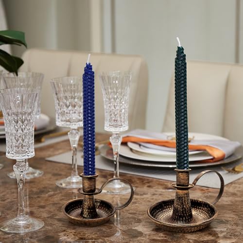Gold Brass Vintage Candlestick Holders, with Handle, Taper Candle Holder for Candlesticks, for Fireplace Party, Dining, Home, Wedding Decor,Fits 3/4 inch Thick Candle&Led Candles（Set of 6pcs） - color: Gold, size: 3 set (6 pcs)