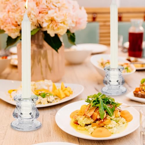 24 Pcs 2.2 Inch High Glass Candle Holders Clear Candle Holder Taper Candles Holders Thicker Glass Candle Sticks Set Clear Candle Stick Holders for Party Wedding Table Decor