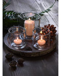 ARIAMOTION Glass Candle Holder Set 3 Clear Seeded Bubbles Modern Farmhouse Centerpieces Coffee Table Rustic Hurricane Cylinders Pillar Votive Tealight - color: Bubbles Clear (Tray)
