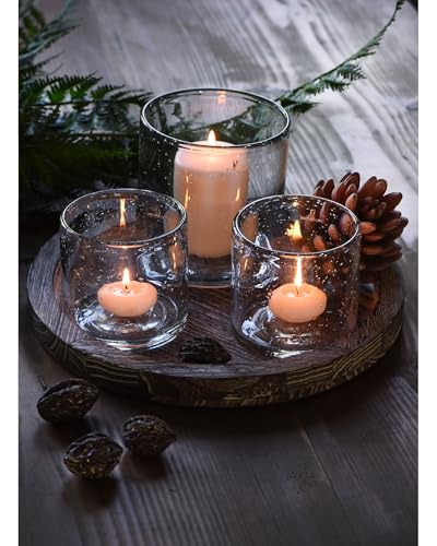 ARIAMOTION Glass Candle Holder Set 3 Clear Seeded Bubbles Modern Farmhouse Centerpieces Coffee Table Rustic Hurricane Cylinders Pillar Votive Tealight - color: Bubbles Clear (Tray)