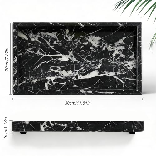 Natural Marble Tray, Stone Tray for Bedroom/Bathroom/Kitchen/Vanity Countertop, Jewelry Tray for Rings Earrings Necklace Bracelet Watch, Room Decor Aesthetic - color: Precious Black, size: 11.8" x 7.9" x 1.2"