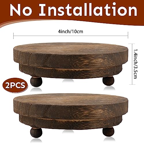 2 Pcs Wood Riser - 3.75' Display Stand for Farmhouse Decor, Tiered Tray Accessories, Round Rustic Pedestal for Home Decorations