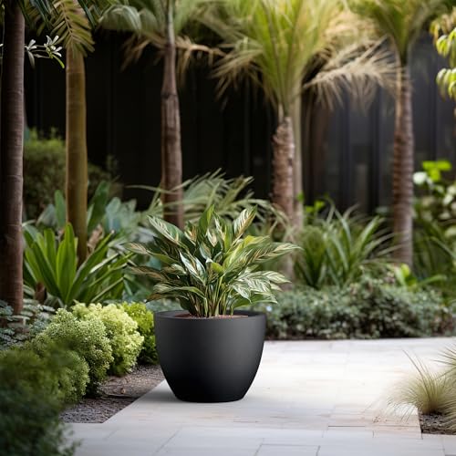 Kante 17.3 Inch Round Concrete Planter - Classic Large Indoor/Outdoor Plant Pot with Drainage Hole and Rubber Plug, Suitable for Gardens and Patios, Black - color: Black, size: 17.3"Dia x 13"H