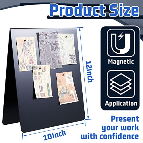 Leinuosen 1 Pcs 12 x 10 Inch Magnetic Bulletin Board Metal Magnet Board Magnet Display Stand for Tabletop Desktop Home Kitchen Office Decor (Black) - color: Black, size: 12 x 10 Inch