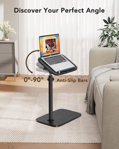 HUANUO Adjustable TV Tray, Height Adjustment TV Trays with 360° Swivel and 90° Tilt, Sturdy & Multi-Functional Sofa Table with Anti-Slip Bar, Space-Saving Side Table for Couch, Bedside, and Dining Use - color: Black