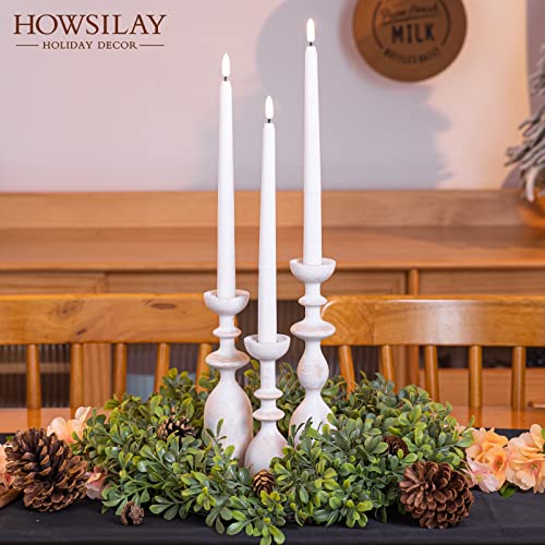 HOWSILAY Wood Candle Holder Candlestick Holders for Table Centerpiece - Rustic Farmhouse Decor Candle Stand fits 3/4" or 7/8" Taper Candle&Dia 1.5" Led Tea Lights or Pillar Candles(White) - color: White