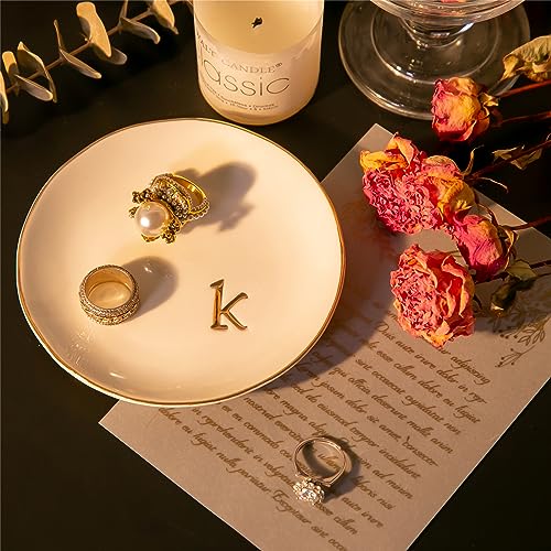 Ceramic Ring Holder for Jewelry, Jewelry Tray, Ring Dish, Aesthetic Room Decor, Engagement Gifts Bride Gifts Wedding Gifts for Women, White, 4.75"(K) - color: K