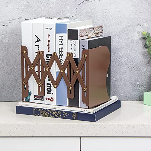 Aobopar Book Ends, Bookends for Shelves, Book Organizer for Desk, Metal Bookends for Heavy Books, Book Holders for Shelves, Suitable for Office, Home and School Use (Brown) - color: Brown