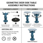 Deer Side Table for Living Room - 20" Faux Marble Top Accent End Table with Hand-Carved Resin Deer Statue Base - Modern Round Bedside Table for Bedroom, Patio, Entryway, Gift - Tool-Free Setup - color: Blue Deer