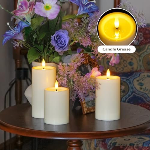 Yeelida Outdoor 6pcs Flameless Waterproof Candles with Handy Remote Control, Cycle Timer Battery Operated Candle Grease Effect LED Flickering Pillar Plastic Long Lasting (Ivory, 3" x4" 5" 5" 6" 6" 7") - color: Ivory, size: 4" 5" 5" 6" 6" 7"