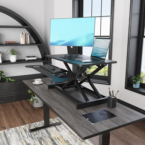 Panana Standing Desk Height Adjustable Sit to Stand Converter Stand Up Desk Tabletop Workstation Dual Monitor Desk Riser for Home Office (26") - size: 26"