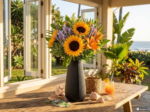 Luxury Tall 12 Inches Black Ceramic Vase, Modern Ribbed Fluted Design, Flower Vase for Home Decor, Cute Vase for Pampas Grass, Living Room, Dining Table, Farmhouse, Office, Bedroom, Kitchen Shelf - size: 12 Inches Extra Large