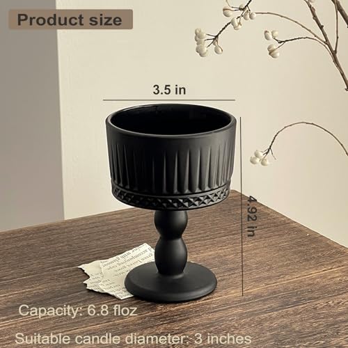 Black Matte Glass Candle Holder Set, Vintage Candlesticks Holders for Dining Table Centerpiece, Antique Candle Stand for Wedding Centerpieces Home Decorations Set of 4
