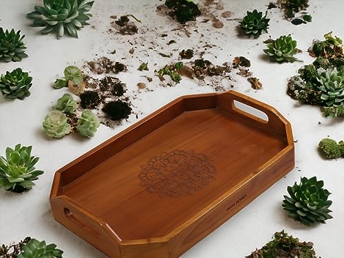 Vesta Homes Extra Large Wooden Serving Tray for Home, Kitchen, Breakfast, Restaurant, Office Organizer, Dining Table | Premium Acacia Wood |18 * 12 * 3 Inches | Handcrafted in India - size: 18" x 12" x 3" (Single Tray)