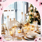 Mumufy 3 Pcs Gold Taper Candle Holder with Pink Christmas Bow Coquette Room Decor Candle Sticks Holder Fits LED Candles, Table Centerpiece Decor for Christmas Wedding Party