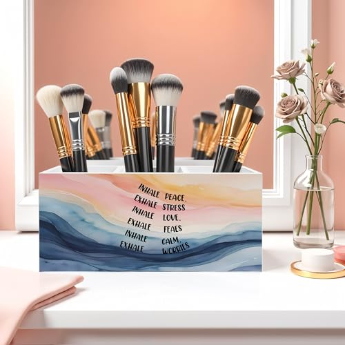 Abstract Mental Health Pencil Pen Holder for Desk, Inhale Peace Exhale Stress Wooden Pencil Holder Organizer for Therapy Office Desk Accessories, School Counselor Office Must Haves - color: Color-Desk accessories white 08