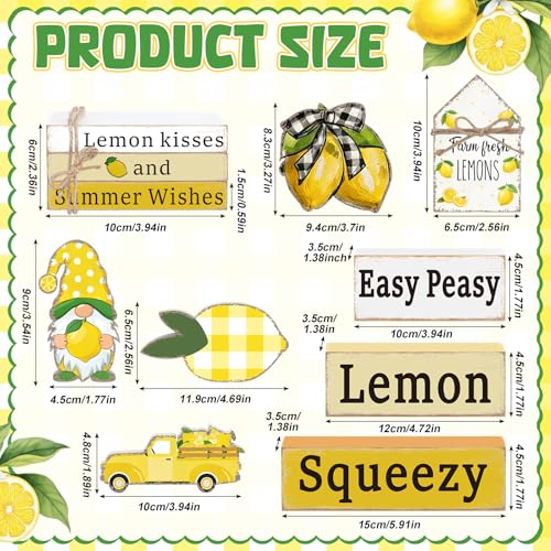 Vercraft 11 Pcs Lemon Table Decorations Set Lemon Tiered Tray Decor Summer Wooden Top Farmhouse Rustic Wooden Coffee Table Centerpieces for Home Kitchen Office Decorations - style: Lemon
